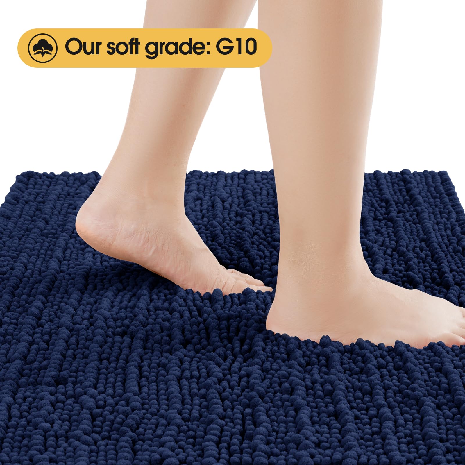 Accumtek Upgrade Extra Large Navy Blue Bathroom Rug Set 3 Pieces Ultra Soft, Thick Absorbent Bath Mats, Non Slip Chenille Toilet